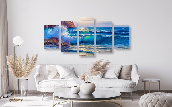 Quadri 5 pezzi – Onde del mare sulla costa