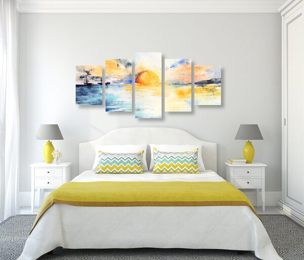 Quadri 5 pezzi – Tramonto brillante sul mare