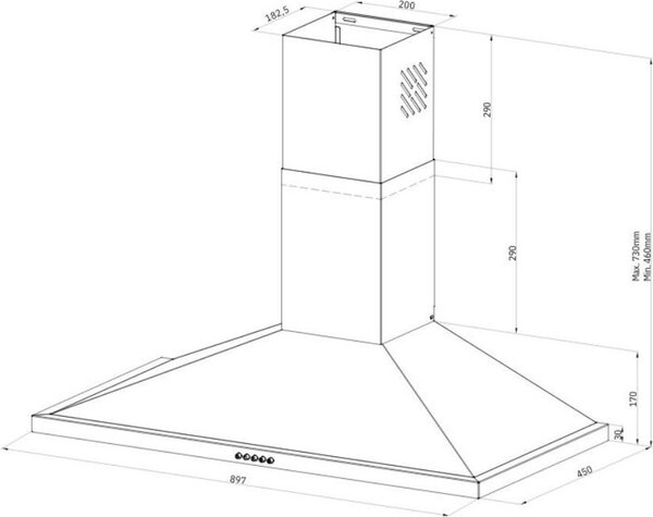 Samet Cappa Cucina Aspirante a Parete Larghezza 90 cm colore Nero - Eolo90NE