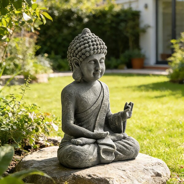 Outsunny Statua da Giardino, Scultura di Buddha Seduto in Ossido di Magnesio, Decorazione Spirituale 32 x 23 x 51 cm, Grigio Scuro | Aosom Italy