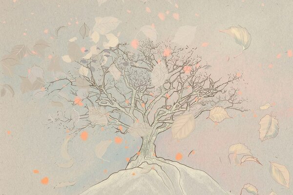 Stampa su tela – Albero autunnale disegnato