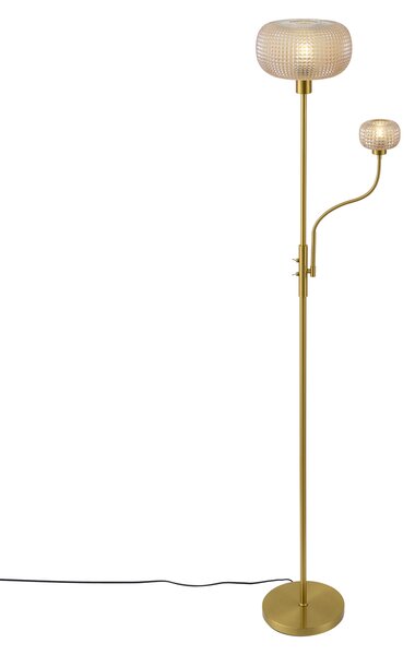 Lampada da terra di design in ottone con vetro ambrato a 2 luci - Brianna