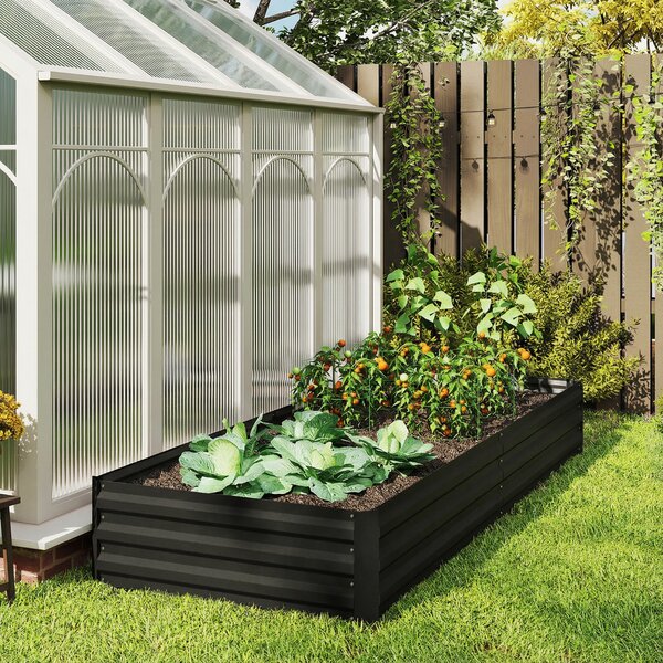 Outsunny Cassettone orto da giardino rettangolare fioriera da esterno 241 x 90,5 x 30 cm lamiera d'acciaio ondulata nero | Aosom Italy