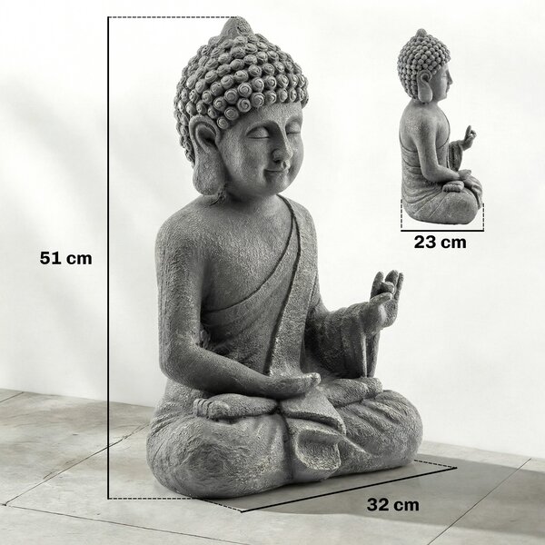 Outsunny Statua da Giardino, Scultura di Buddha Seduto in Ossido di Magnesio, Decorazione Spirituale 32 x 23 x 51 cm, Grigio Scuro | Aosom Italy