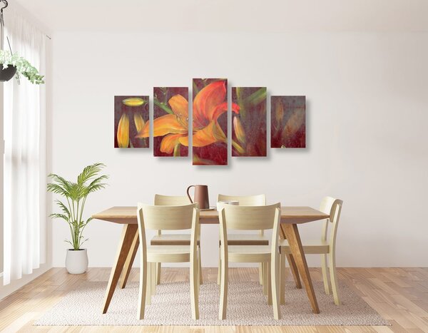 Quadri 5 pezzi – Fioritura del giglio arancione