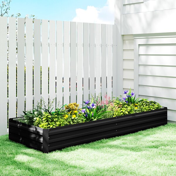 Outsunny Cassettone orto da giardino rettangolare fioriera da esterno 241 x 90,5 x 30 cm lamiera d'acciaio ondulata nero | Aosom Italy