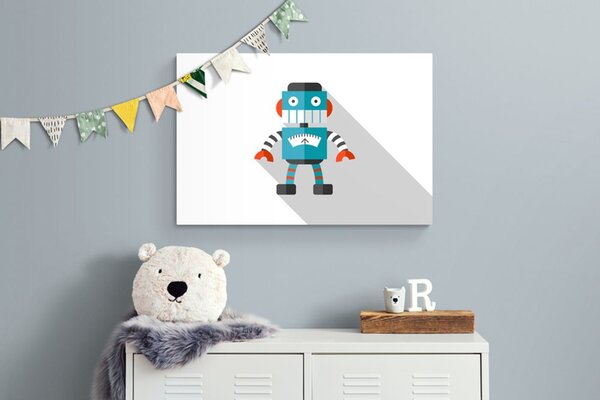 Quadro su tela – Robot blu con sfondo bianco