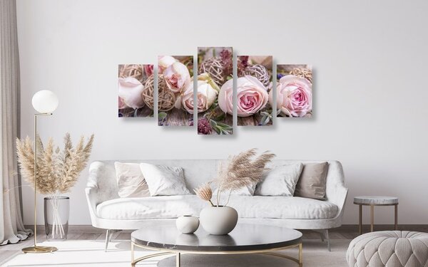 Quadri 5 pezzi – Composizione floreale festosa di rose