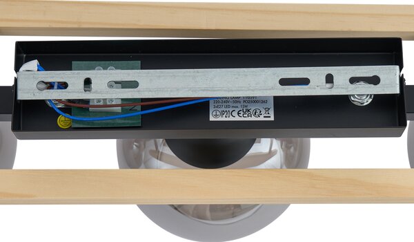 Plafoniera moderna nera con legno e vetro fumé 3 luci - Aleks