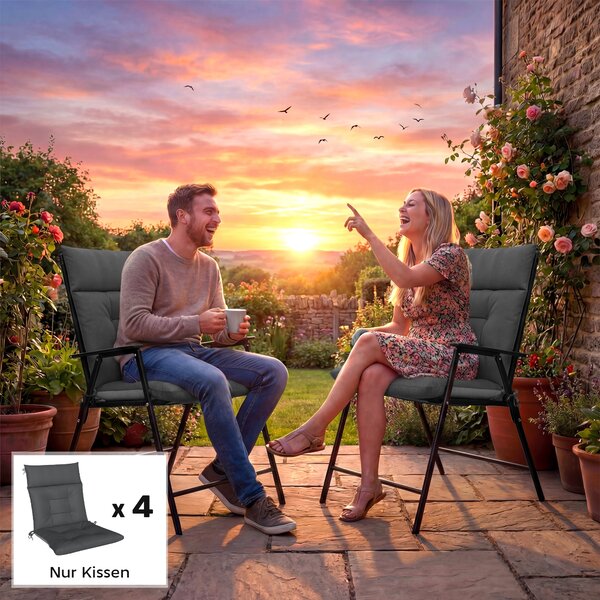Outsunny Set da 4 cuscini idrorepellenti antiscivolo con laccetti, Indoor Outdoor 111,5 x 53 x 8 cm Grigio scuro | Aosom Italy
