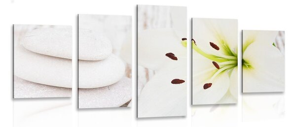 Quadri 5 pezzi – Giglio e pietre per massaggi in bianco