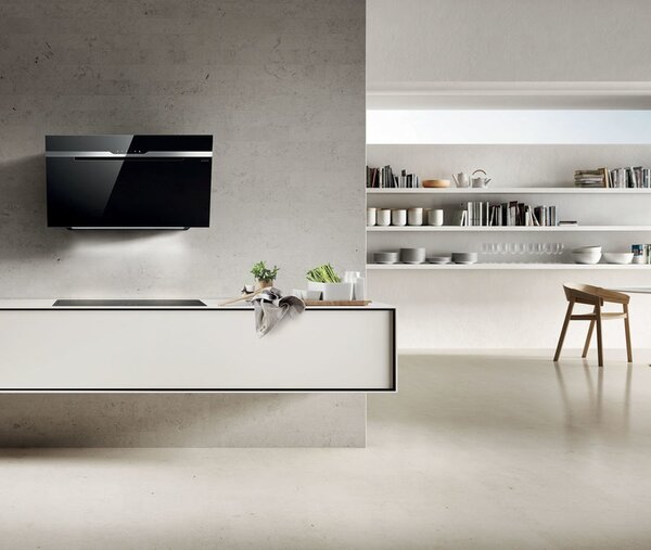 Elica Cappa Cucina Aspirante a Parete Larghezza 90 cm Tecnologia Anti condensa in Vetro colore Nero - PRF0147732 MAJESTIC NO DRIP BL/A/90