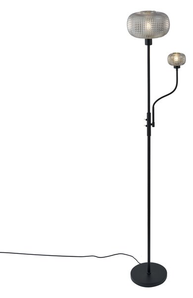 Lampada da terra di design nera con vetro fumé 2 luci - Brianna
