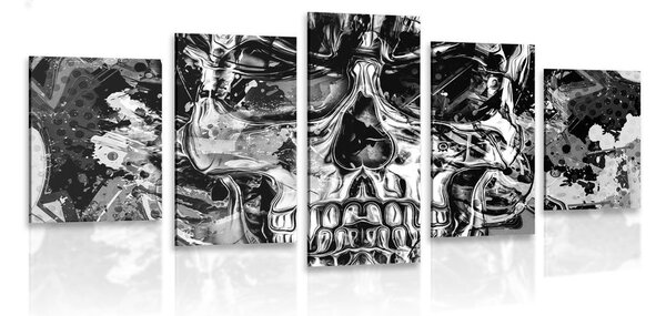 Quadri 5 pezzi – Teschio artistico in bianco e nero