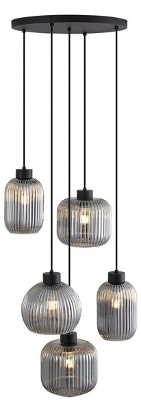Lampada a sospensione di design nera con vetro fumé 5 luci - Ana