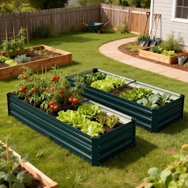 Outsunny Fioriera rettangolare orto da giardino in acciaio galvanizzato con bordo di sicurezza e fondo aperto 150x70x30cm verde | Aosom Italy