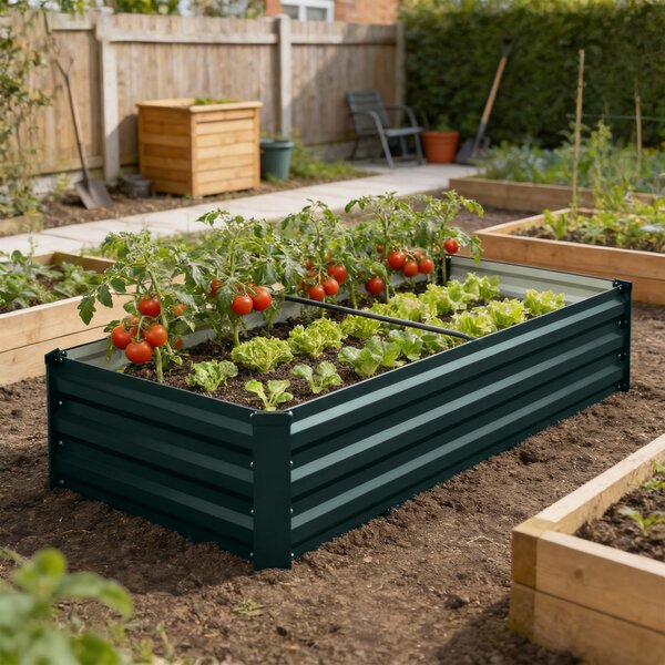 Outsunny Fioriera rettangolare orto da giardino in acciaio galvanizzato con bordo di sicurezza e fondo aperto 150x70x30cm verde | Aosom Italy