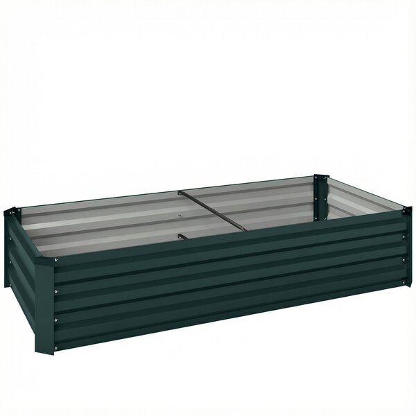 Outsunny Fioriera rettangolare orto da giardino in acciaio galvanizzato con bordo di sicurezza e fondo aperto 150x70x30cm verde | Aosom Italy