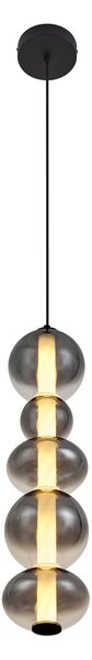 Lampada a sospensione Art Déco nera con vetro fumé e trasparente 5 luci con LED - Lizzy