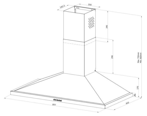 Samet Cappa Cucina Aspirante a Piramide Larghezza 90 cm Potenza Aspirante 350 m3/h Classe D colore Inox - Eolo 90 inox