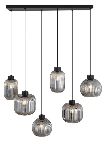 Lampada a sospensione di design nera con vetro fumé 6 luci - Ana