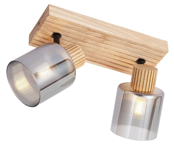 Faretto moderno in legno con vetro fumé 2 luci ruotabile e inclinabile - Gracy