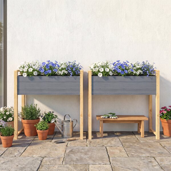 Outsunny Aiuola rialzata in legno massello, letto da piantare, serra primaverile, aiuola da giardino, fioriera per piante rampicanti e fiori 98x37x90 cm Grigio+Legno naturale | Aosom Italy