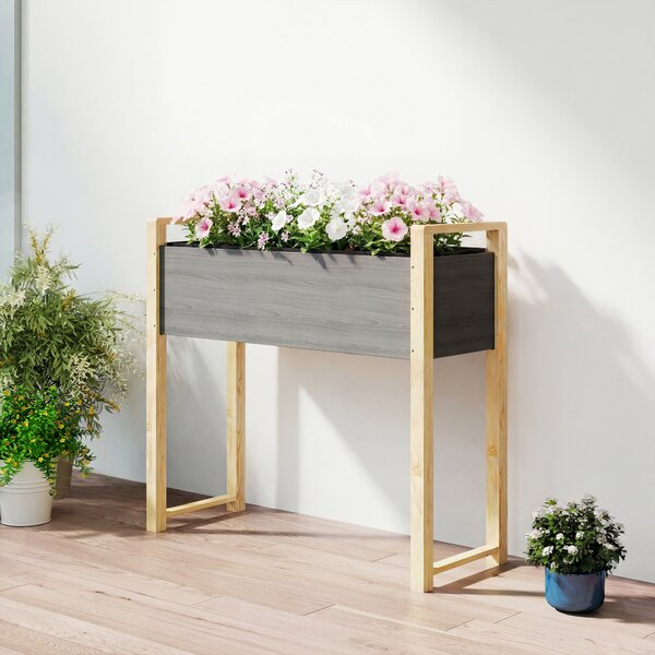 Outsunny Aiuola rialzata in legno massello, letto da piantare, serra primaverile, aiuola da giardino, fioriera per piante rampicanti e fiori 98x37x90 cm Grigio+Legno naturale | Aosom Italy