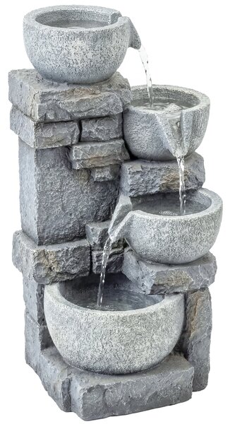 Outsunny Fontana da Giardino con Illuminazione LED Pompa Fontana Decorativa a Cascata 4 Livelli Flusso Regolabile Grigio | Aosom Italy