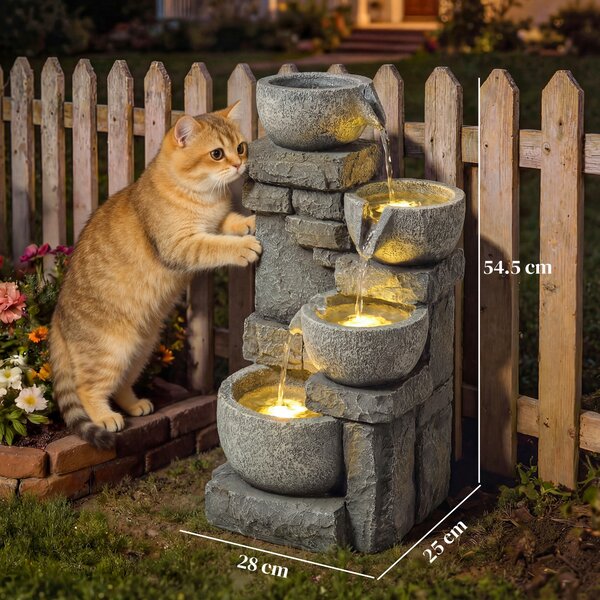 Outsunny Fontana da Giardino con Illuminazione LED Pompa Fontana Decorativa a Cascata 4 Livelli Flusso Regolabile Grigio | Aosom Italy