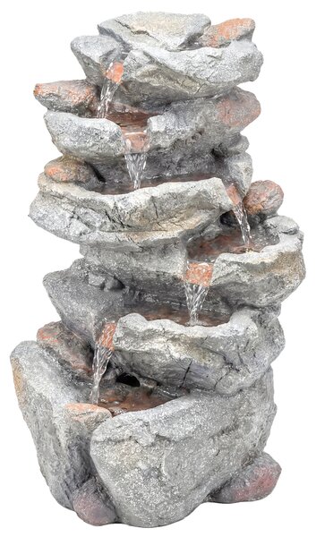 Outsunny Fontana da esterno con design roccioso a 6 livelli, cascata d'acqua con luci LED, flusso regolabile, grigio | Aosom Italy