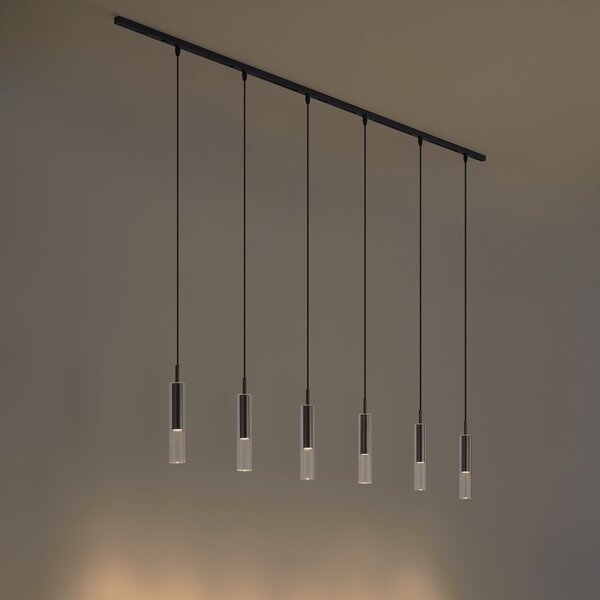Sistema di illuminazione a binario moderno nero con 6 lampade a sospensione bronzo scuro monofase - Slimline Loyce