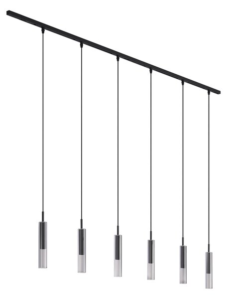 Sistema di illuminazione a binario moderno nero con 6 lampade a sospensione nere con vetro fumé 1 fase - Slimline Loyce