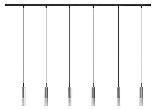 Sistema di illuminazione a binario moderno nero con 6 lampade a sospensione nere con vetro fumé 1 fase - Slimline Loyce