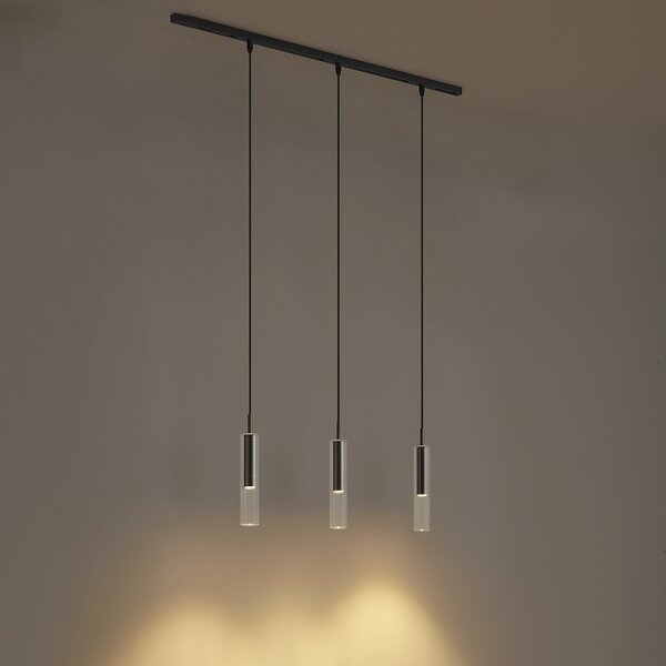 Sistema di illuminazione a binario moderno nero con 3 lampade a sospensione bronzo scuro 1-Fase - Slimline Loyce