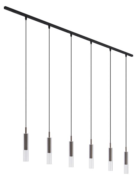 Sistema di illuminazione a binario moderno nero con 6 lampade a sospensione bronzo scuro monofase - Slimline Loyce