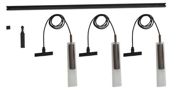 Sistema di illuminazione a binario moderno nero con 3 lampade a sospensione bronzo scuro 1-Fase - Slimline Loyce