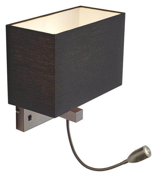 Lampada da parete moderna color canna di fucile con paralume nero e braccio di lettura con LED - Bergamo