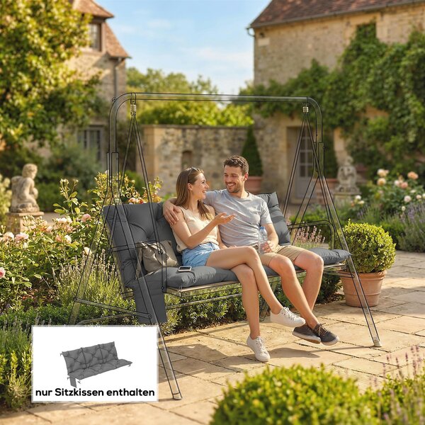 Outsunny Cuscino per panca idrorepellente antiscivolo Outdoor-Schaukelpolster mit Rückenlehne & Befestigungen 150 x 100 cm dunkelgrau | Aosom Italy