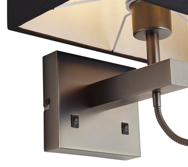 Lampada da parete moderna color canna di fucile con paralume nero e braccio di lettura con LED - Bergamo