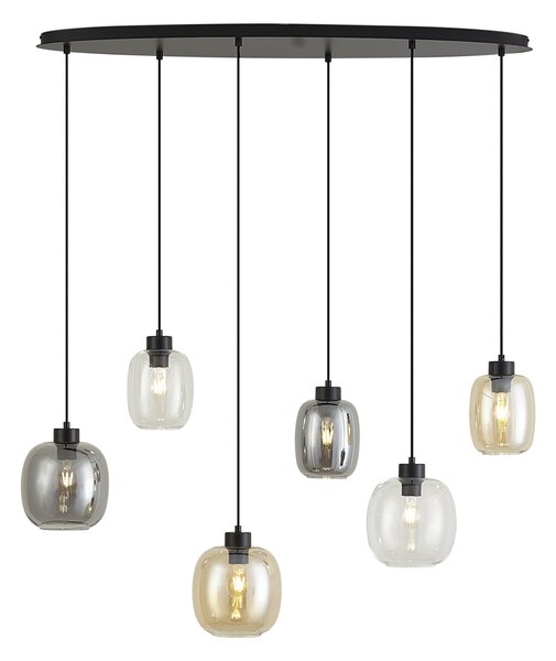Lampada a sospensione nera con vetro ambrato, fumé e trasparente a 6 luci - Elena