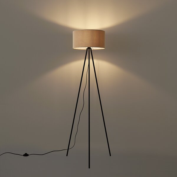 Lampada da terra moderna a treppiede color talpa con paralume in velluto - Luz
