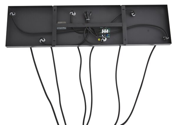 Lampada a sospensione moderna nera con legno e vetro grigio opaco a 6 luci - Umbra
