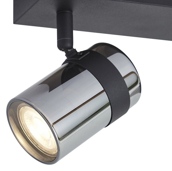 Faretto da soffitto nero con vetro fumé 2 luci orientabile e inclinabile - Gianni