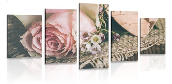Quadri 5 pezzi – Rosa in juta