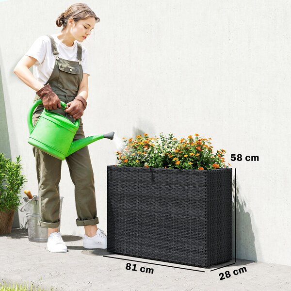 Outsunny Fioriera rialzata in resina intrecciata, supporto per fiori con vasca rimovibile e piedini regolabili, struttura in acciaio, nero | Aosom Italy