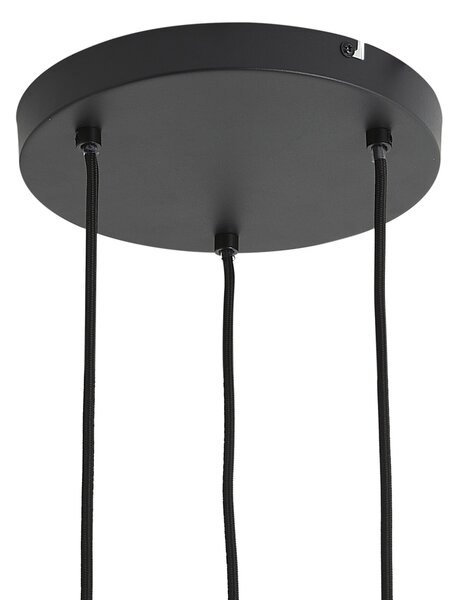 Lampada a sospensione moderna nera con legno e vetro grigio opaco a 3 luci - Umbra