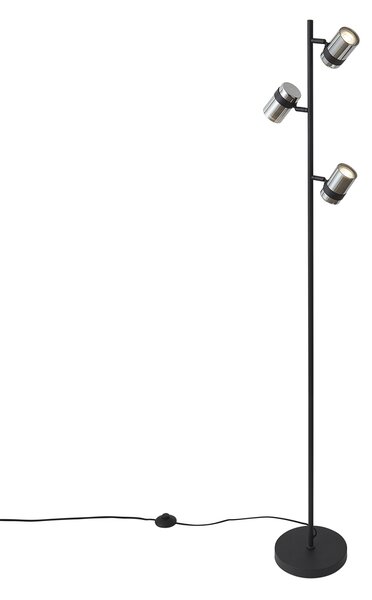 Lampada da terra moderna nera con vetro fumé 3 luci ruotabile e inclinabile - Gianni