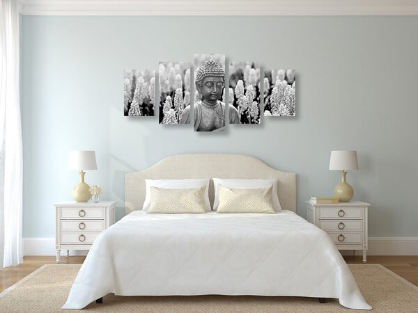 Quadri 5 pezzi – Buddha Yin e Yang in bianco e nero