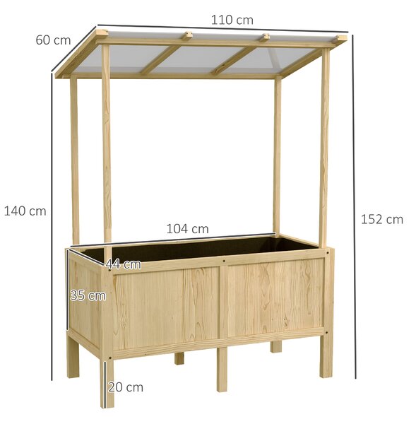 Outsunny Letto rialzato con tetto, fori di drenaggio, fodera in tessuto non tessuto, resistente alle intemperie, legno di abete, 110x60x152 cm | Aosom Italy